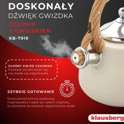 CZAJNIK STALOWY Z GWIZDKIEM 2,8L KLAUSBERG KB-7919