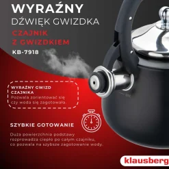 CZAJNIK STALOWY Z GWIZDKIEM 2,8L KLAUSBERG KB-7918
