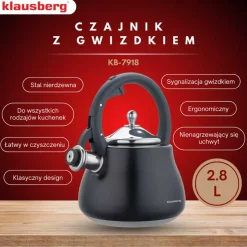 CZAJNIK STALOWY Z GWIZDKIEM 2,8L KLAUSBERG KB-7918