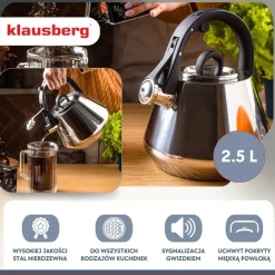 CZAJNIK STALOWY Z GWIZDKIEM 2,5L KLAUSBERG KB-7947