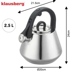CZAJNIK STALOWY Z GWIZDKIEM 2,5L KLAUSBERG KB-7947