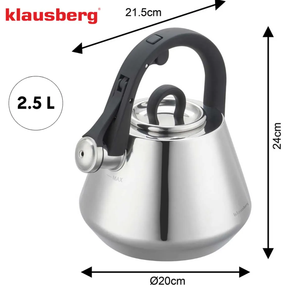 CZAJNIK STALOWY Z GWIZDKIEM 2,5L KLAUSBERG KB-7947
