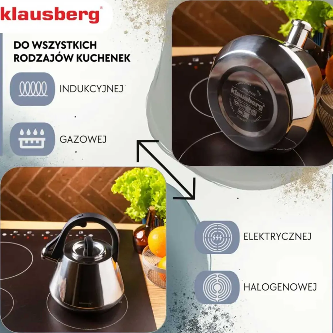 CZAJNIK STALOWY Z GWIZDKIEM 2,5L KLAUSBERG KB-7947