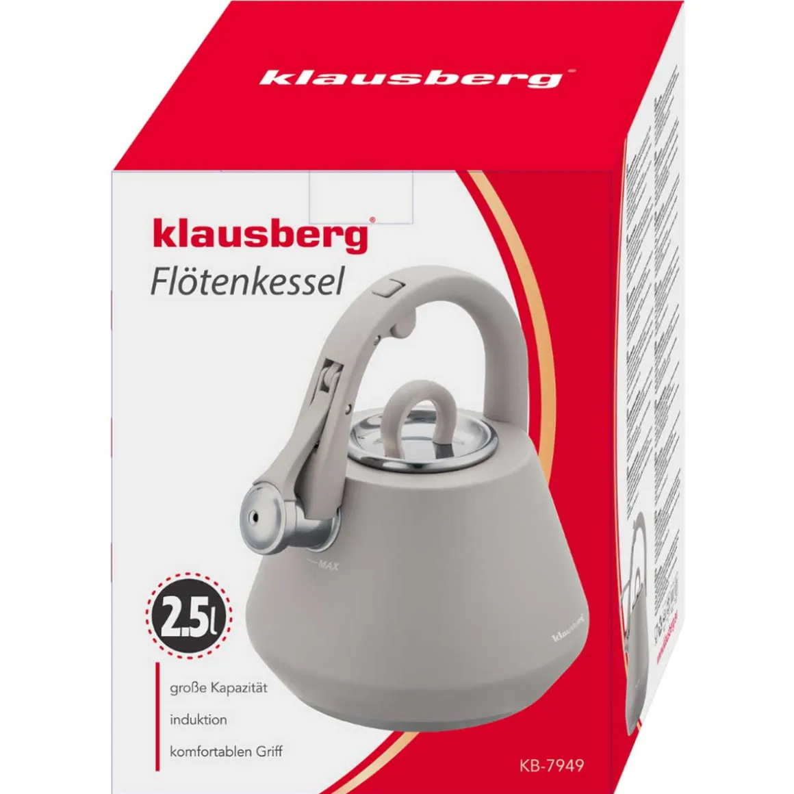 CZAJNIK STALOWY Z GWIZDKIEM 2,5L KLAUSBERG KB-7949 SZARY