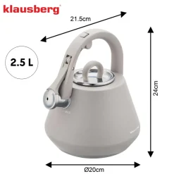 CZAJNIK STALOWY Z GWIZDKIEM 2,5L KLAUSBERG KB-7949 SZARY