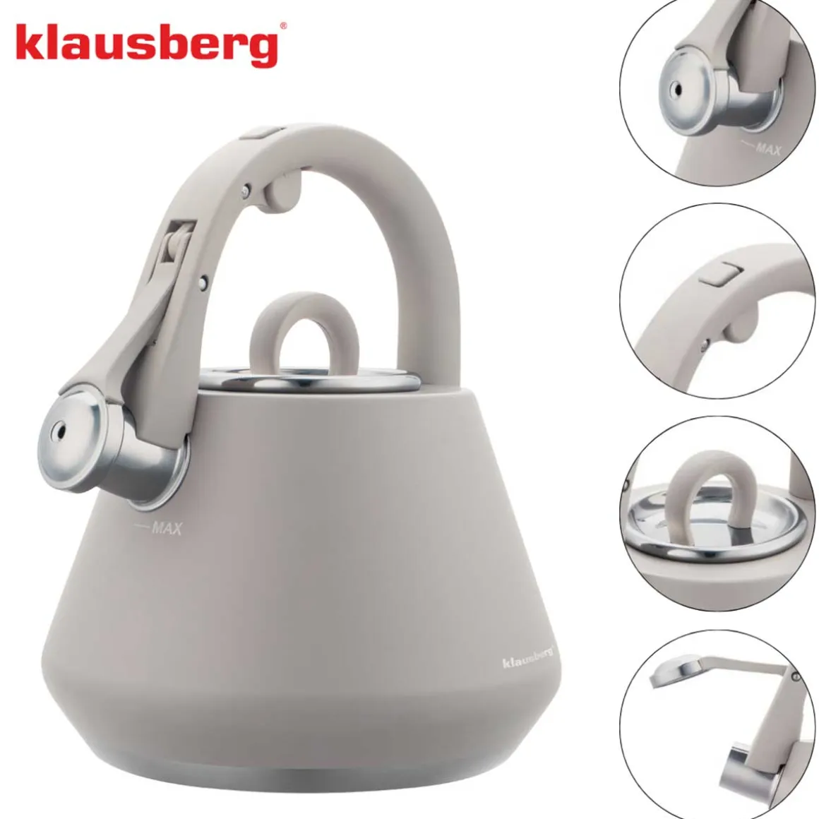 CZAJNIK STALOWY Z GWIZDKIEM 2,5L KLAUSBERG KB-7949 SZARY