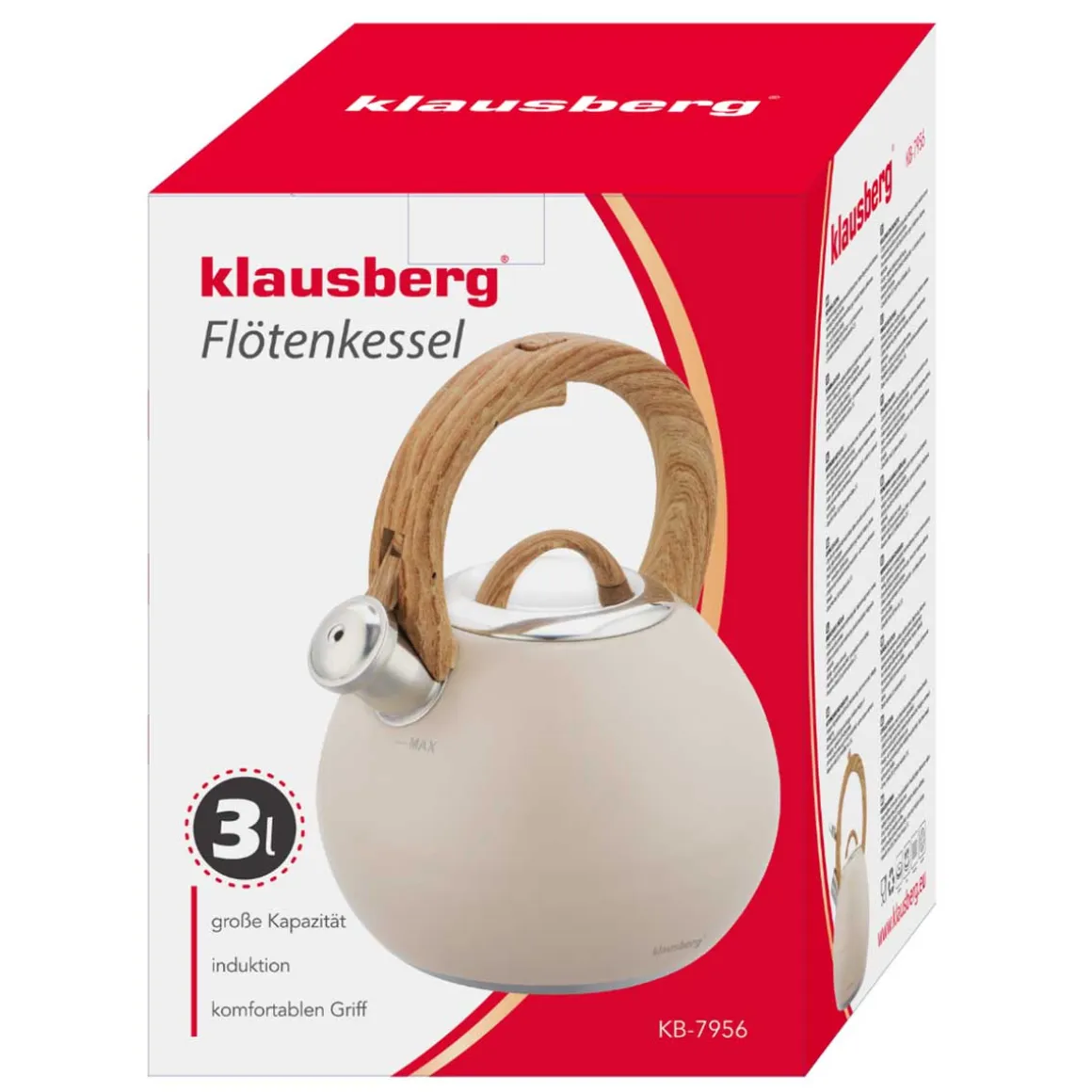 CZAJNIK STALOWY Z GWIZDKIEM 3L KLAUSBERG KB-7956 BEŻOWY MAT