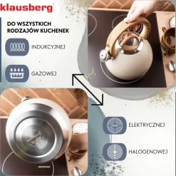 CZAJNIK STALOWY Z GWIZDKIEM 3L KLAUSBERG KB-7956 BEŻOWY MAT