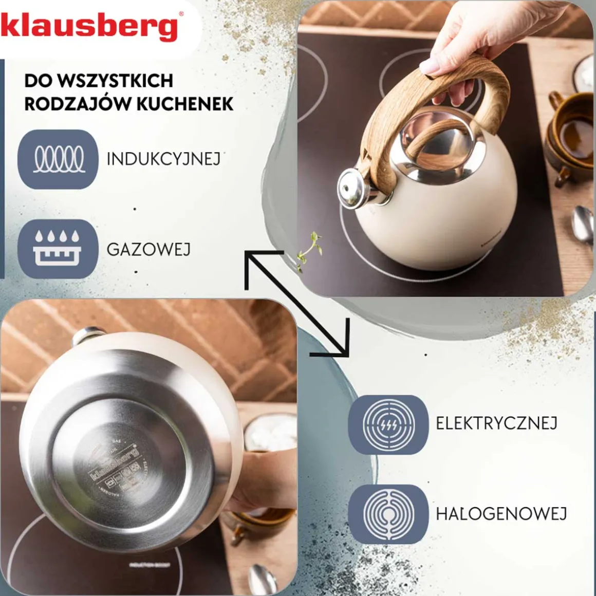 CZAJNIK STALOWY Z GWIZDKIEM 3L KLAUSBERG KB-7956 BEŻOWY MAT