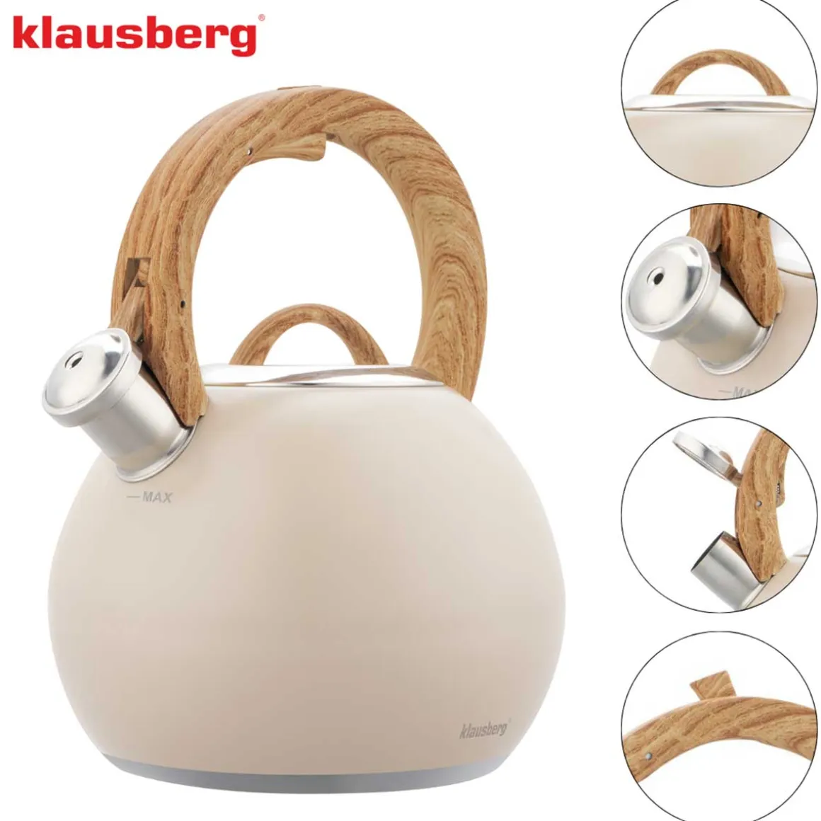 CZAJNIK STALOWY Z GWIZDKIEM 3L KLAUSBERG KB-7956 BEŻOWY MAT