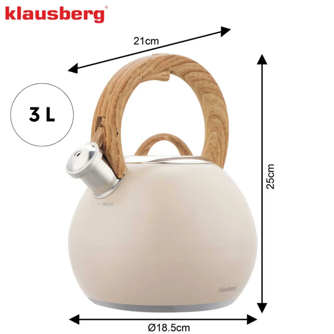 CZAJNIK STALOWY Z GWIZDKIEM 3L KLAUSBERG KB-7956 BEŻOWY MAT