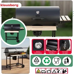 DUŻY GRILL WĘGLOWY NA KÓŁKACH Z PÓŁKAMI KLAUSBERG KB-9033