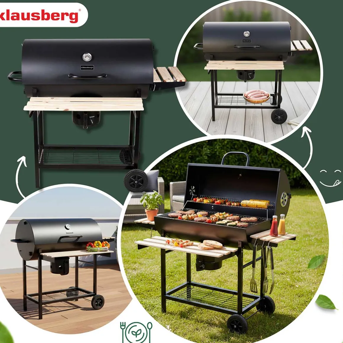 DUŻY GRILL WĘGLOWY NA KÓŁKACH Z PÓŁKAMI KLAUSBERG KB-9033