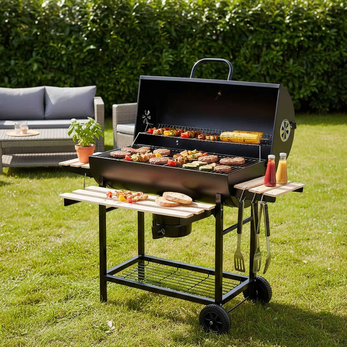 DUŻY GRILL WĘGLOWY NA KÓŁKACH Z PÓŁKAMI KLAUSBERG KB-9033