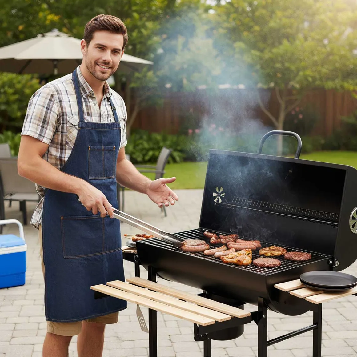 DUŻY GRILL WĘGLOWY NA KÓŁKACH Z PÓŁKAMI KLAUSBERG KB-9033