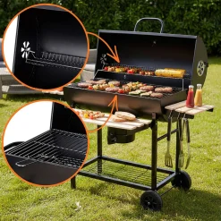 DUŻY GRILL WĘGLOWY NA KÓŁKACH Z PÓŁKAMI KLAUSBERG KB-9033