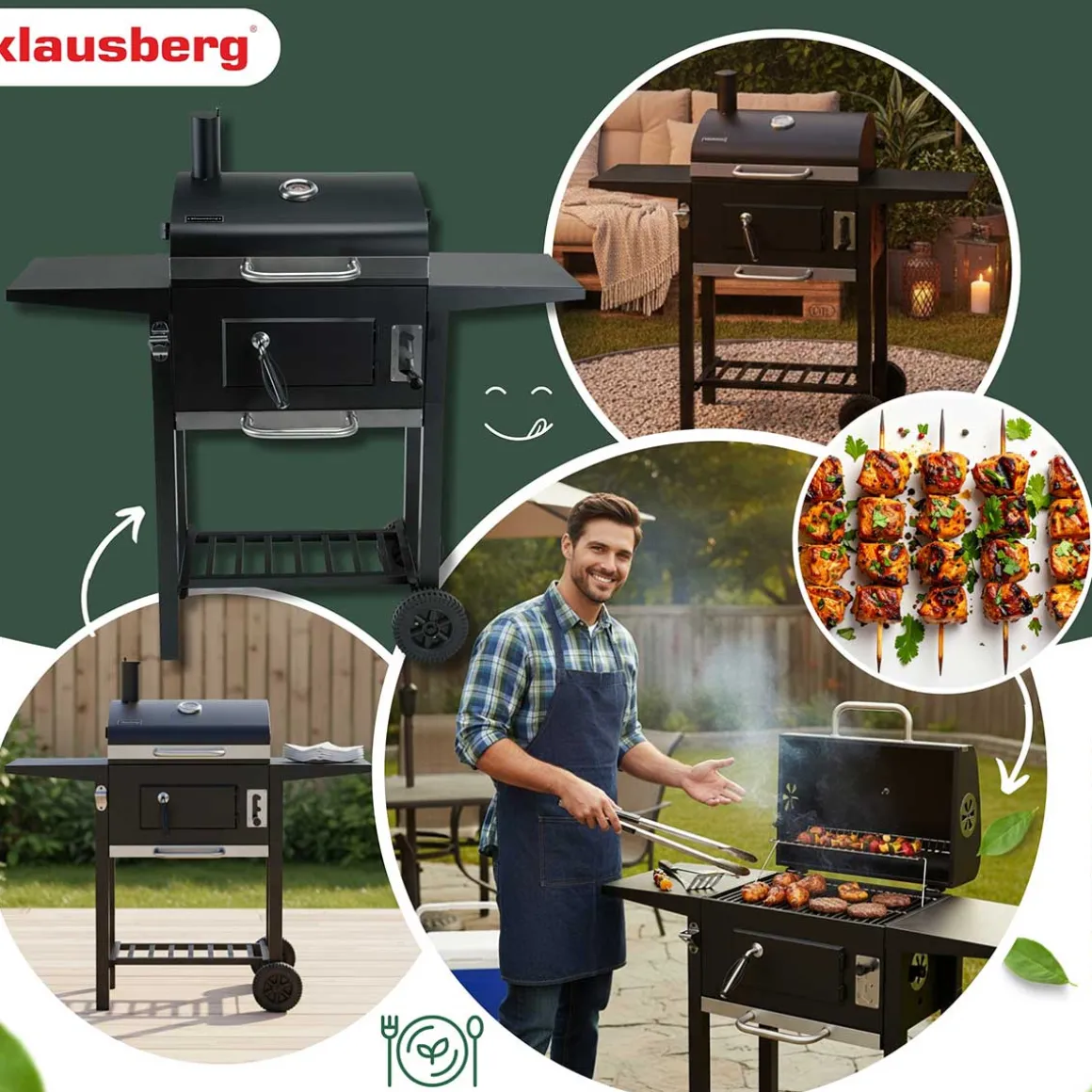 DUŻY GRILL WĘGLOWY Z PÓŁKAMI I TERMOMETREM KLAUSBERG KB-9034