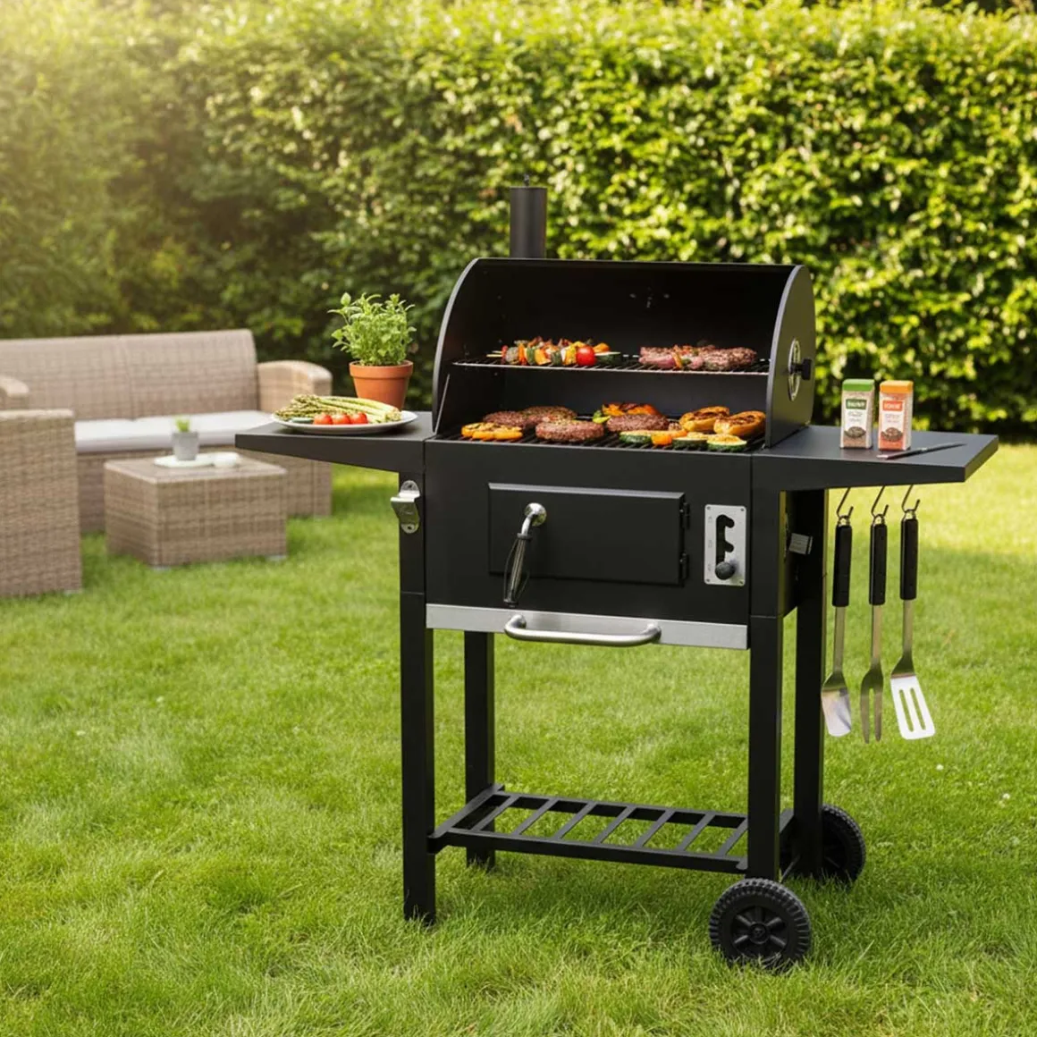 DUŻY GRILL WĘGLOWY Z PÓŁKAMI I TERMOMETREM KLAUSBERG KB-9034