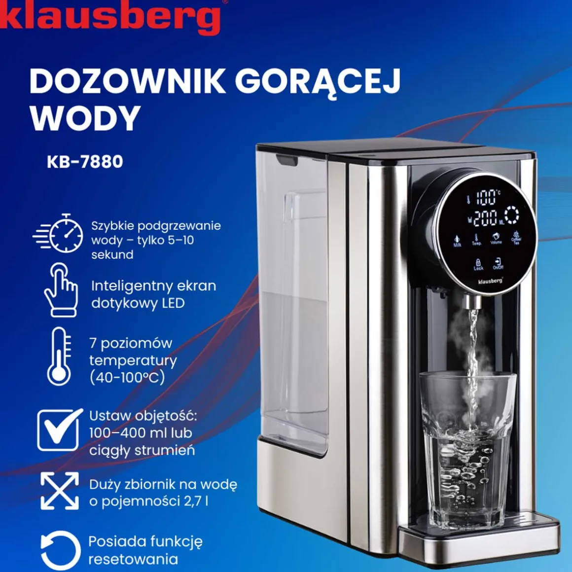 DYSPENSER DOZOWNIK GORĄCEJ WODY 2,7L KLAUSBERG KB-7880