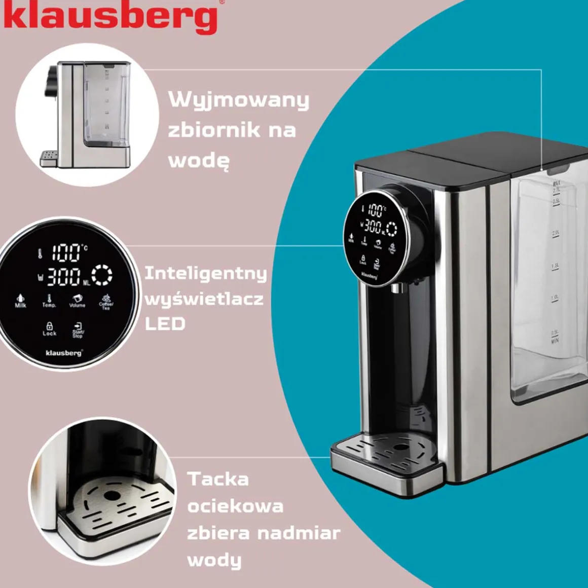DYSPENSER DOZOWNIK GORĄCEJ WODY 2,7L KLAUSBERG KB-7880