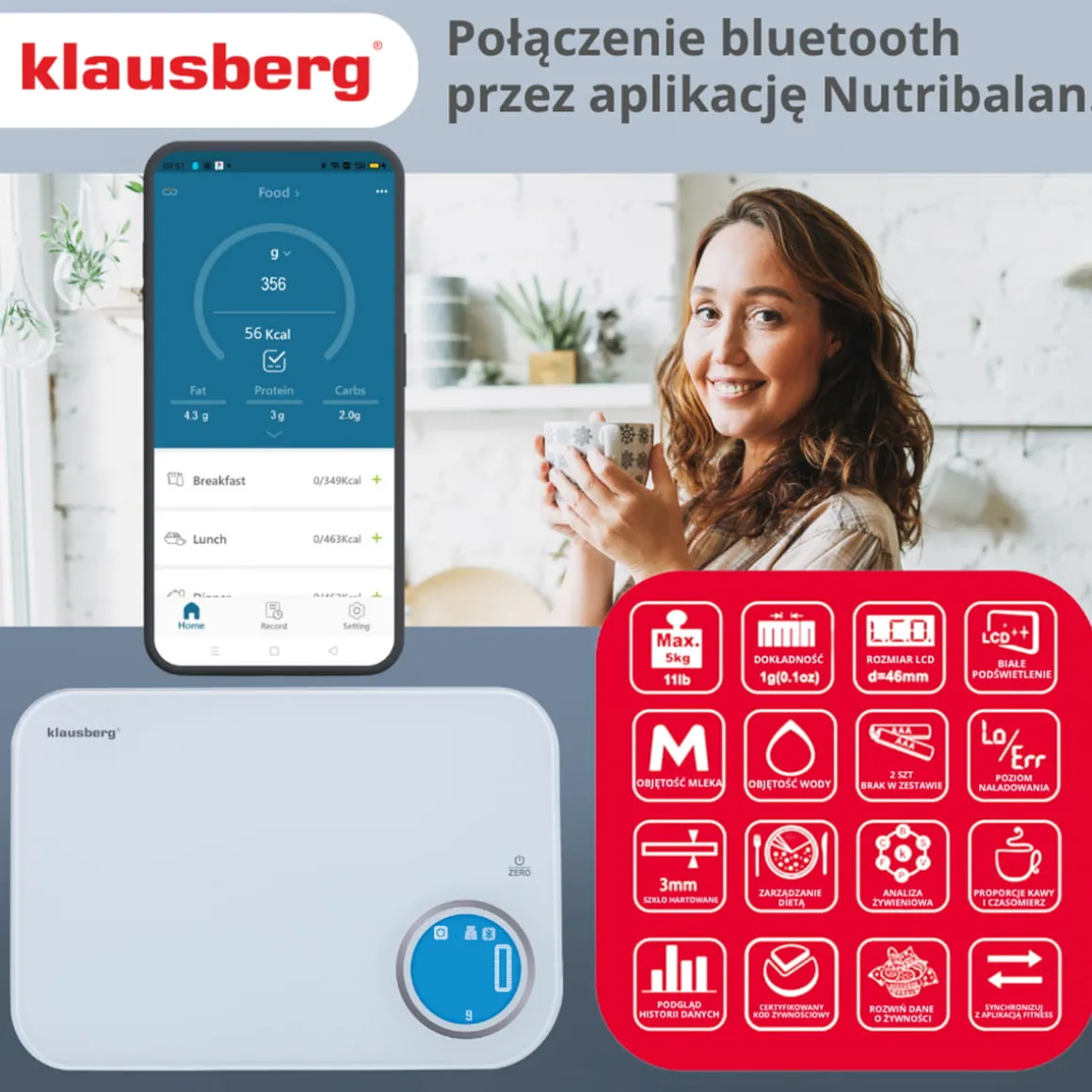 ELEKTRONICZNA WAGA KUCHENNA 5kg KLAUSBERG KB-7938 Bluetooth