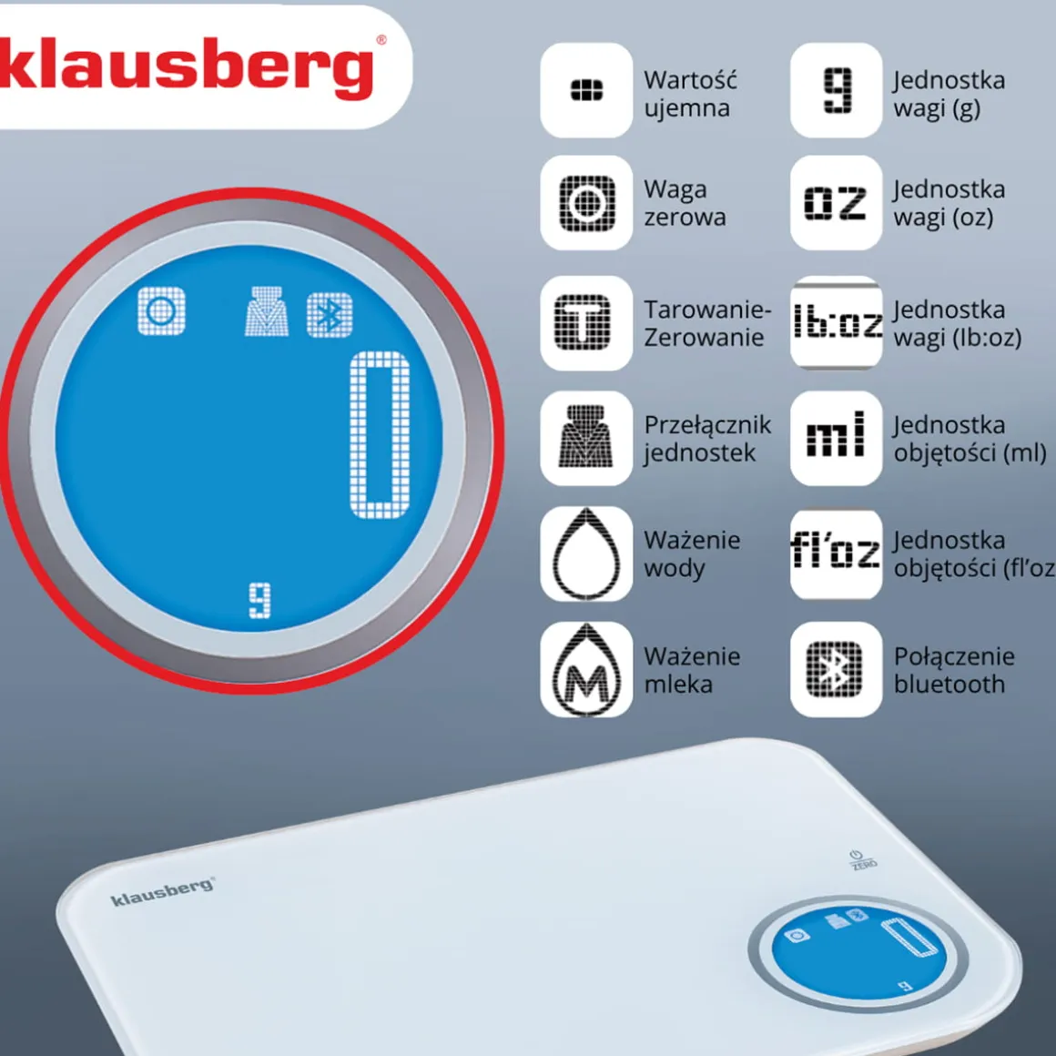 ELEKTRONICZNA WAGA KUCHENNA 5kg KLAUSBERG KB-7938 Bluetooth