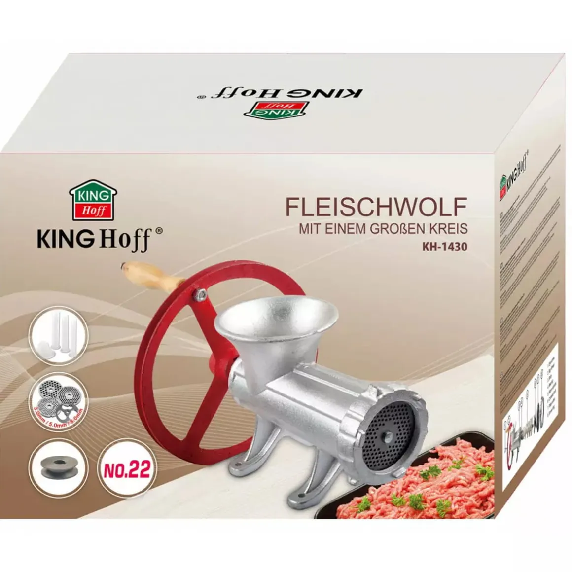 ŻELIWNA MASZYNKA #22 DO MIELENIA MIĘSA KINGHOFF KH-1430