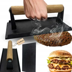 ŻELIWNA PRASKA 20x10cm DO GRILLOWANIA BURGERÓW STEKÓW MIĘSA HAGE