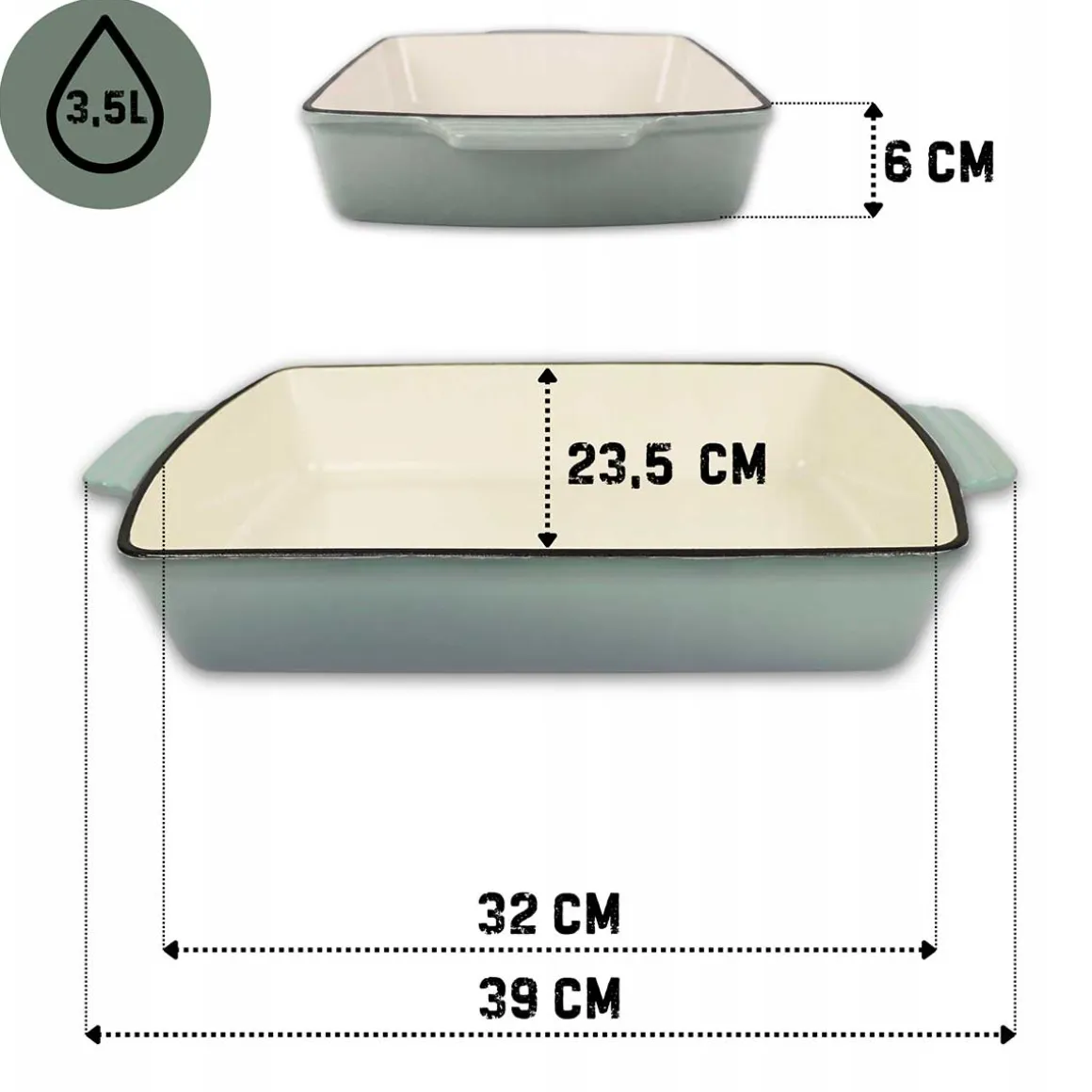 EMALIOWANA FORMA BRYTFANNA ŻELIWNA 32 x 23,5cm HAGE SEA SALT