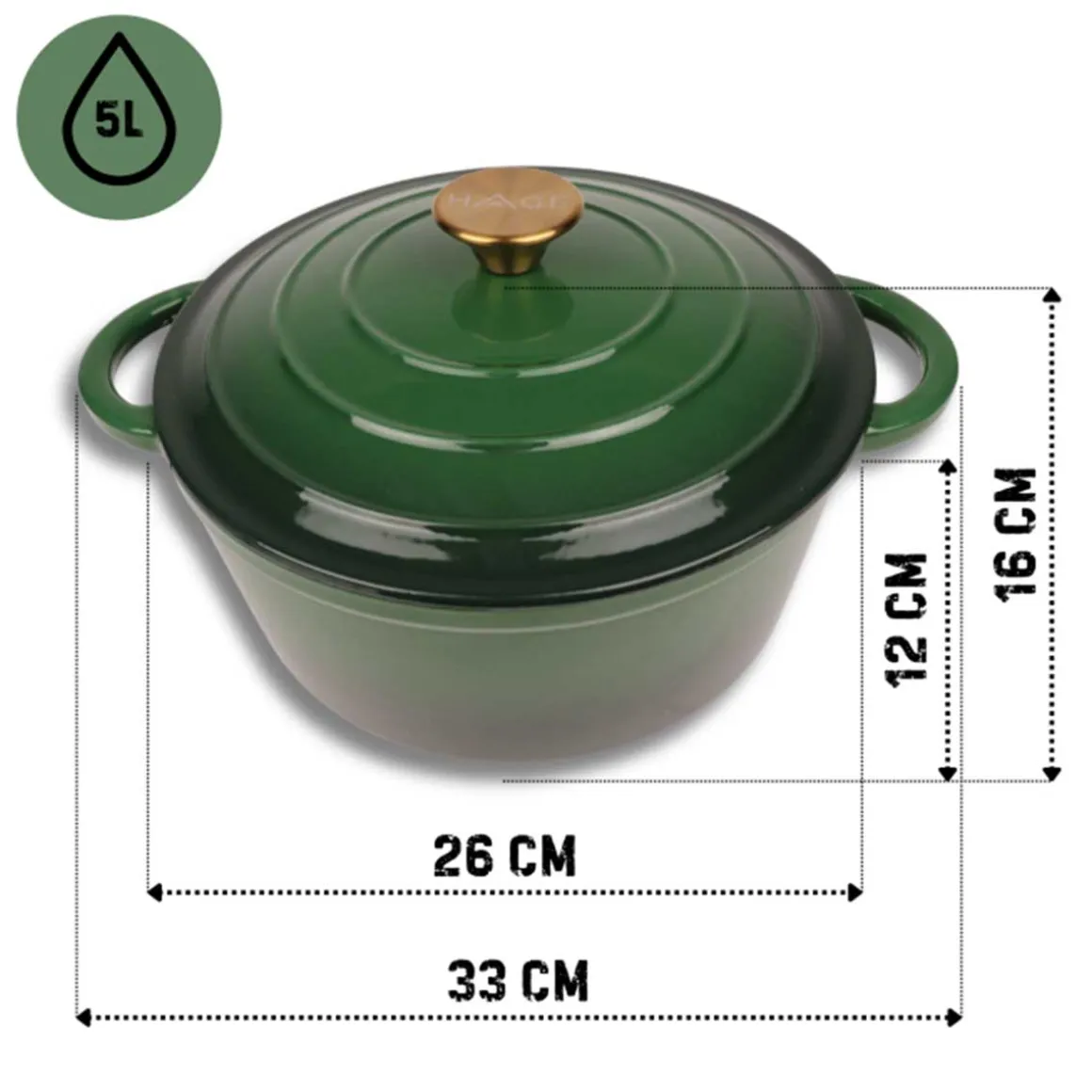 EMALIOWANY GARNEK ŻELIWNY 26cm 5L HAGE ZIELONY