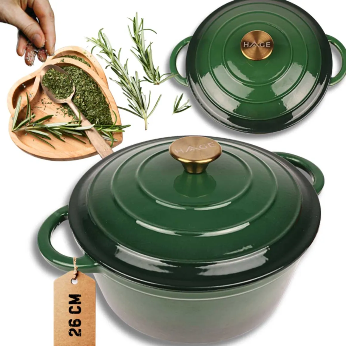EMALIOWANY GARNEK ŻELIWNY 26cm 5L HAGE ZIELONY