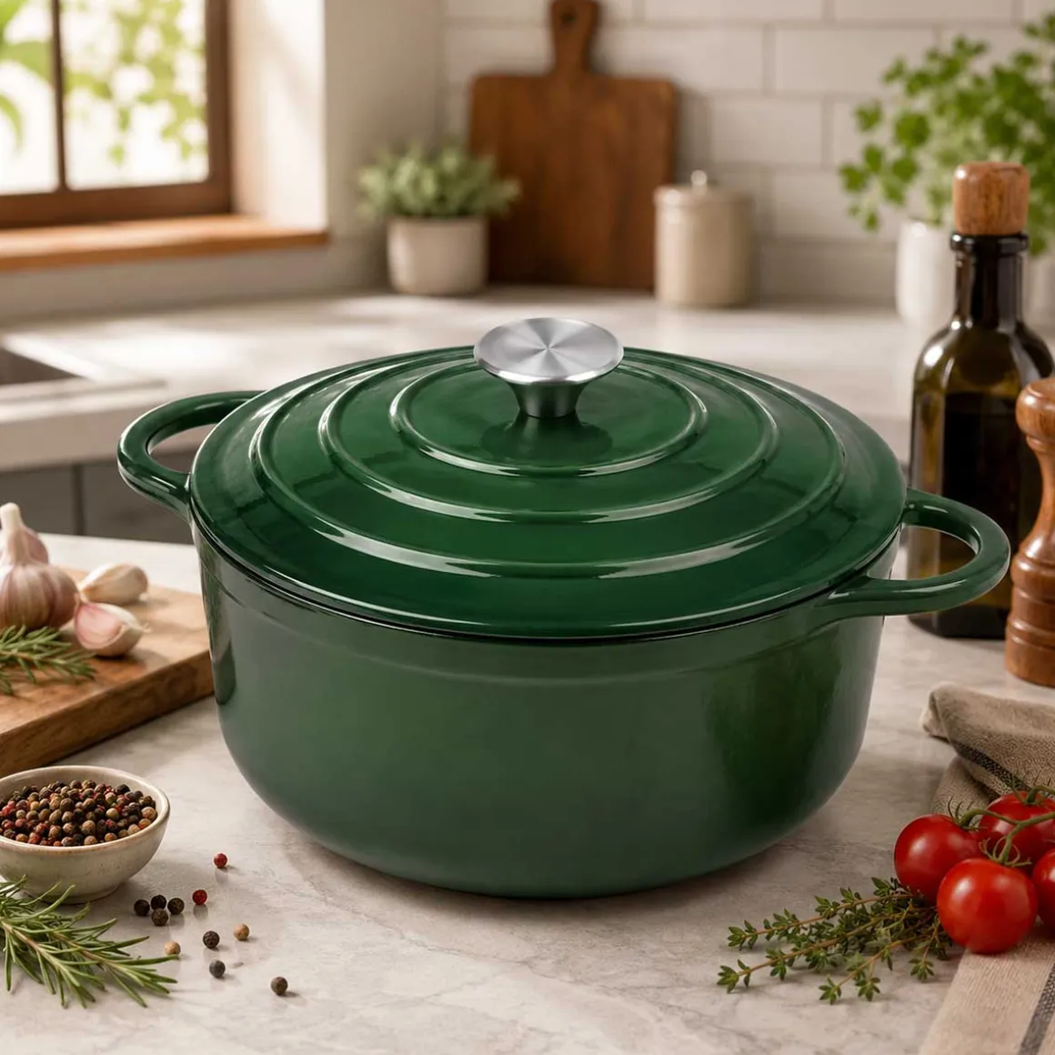 EMALIOWANY GARNEK ŻELIWNY 28cm 5,9L ZIELONY 7752