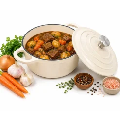 EMALIOWANY GARNEK ŻELIWNY 28cm 5,9L KREMOWY 7766