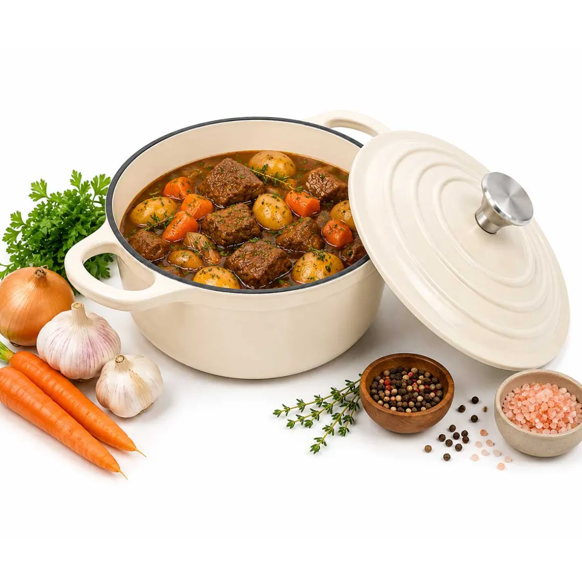 EMALIOWANY GARNEK ŻELIWNY 28cm 5,9L KREMOWY 7766