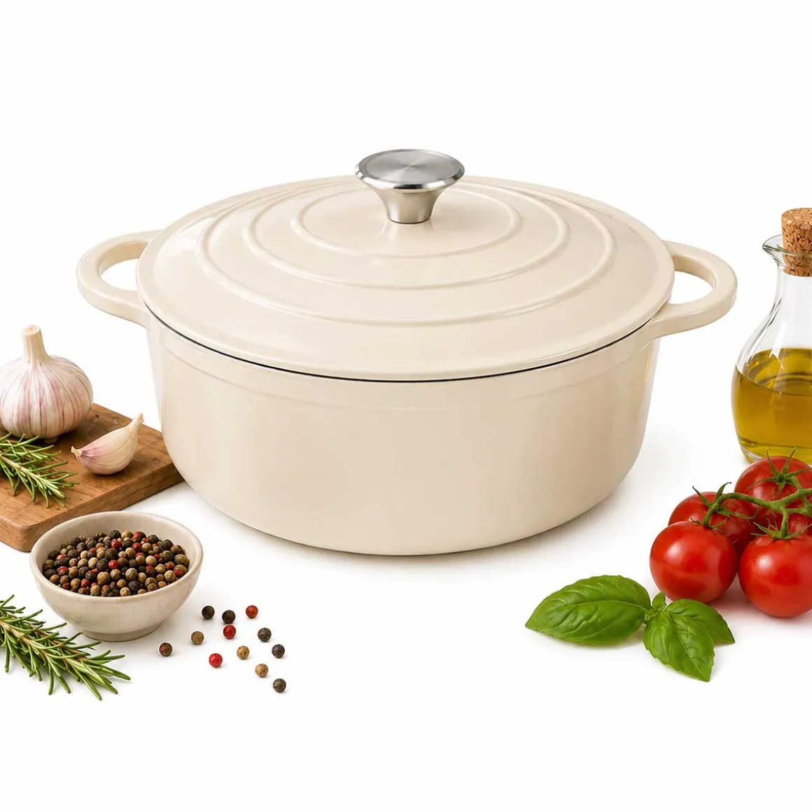 EMALIOWANY GARNEK ŻELIWNY 28cm 5,9L KREMOWY 7766