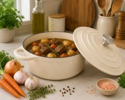 EMALIOWANY GARNEK ŻELIWNY 24cm 4,2L KREMOWY 7765