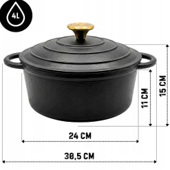 EMALIOWANY GARNEK ŻELIWNY 24cm 4L HAGE CZARNY MAT