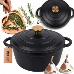 EMALIOWANY GARNEK ŻELIWNY 22cm 3L HAGE CZARNY MAT