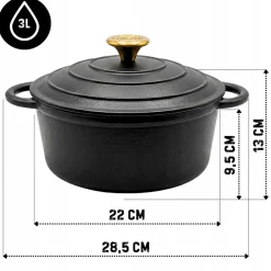 EMALIOWANY GARNEK ŻELIWNY 22cm 3L HAGE CZARNY MAT