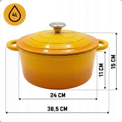 EMALIOWANY GARNEK ŻELIWNY 24cm 4L HAGE MUSZTARDOWY