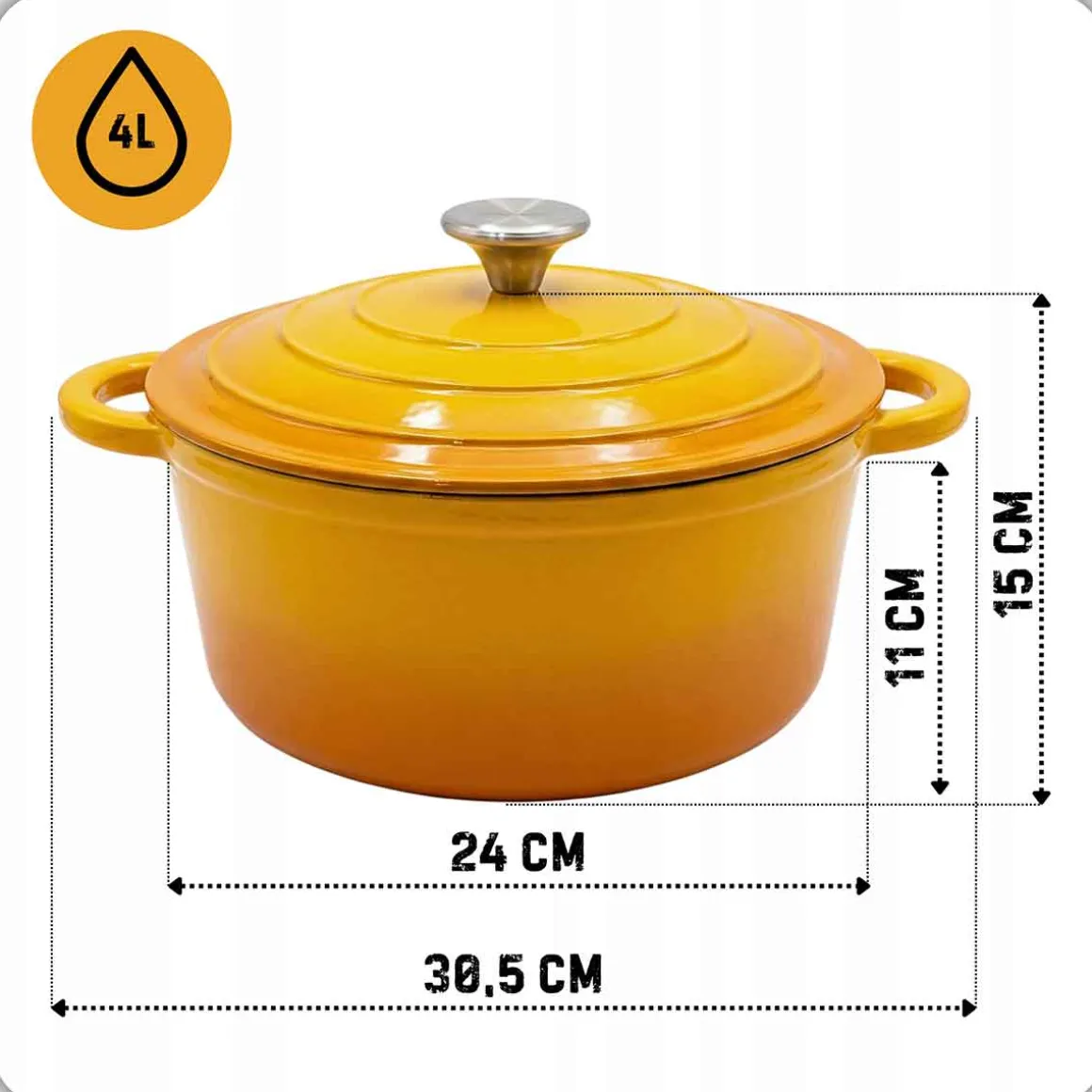 EMALIOWANY GARNEK ŻELIWNY 24cm 4L HAGE MUSZTARDOWY
