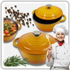 EMALIOWANY GARNEK ŻELIWNY 24cm 4L HAGE MUSZTARDOWY