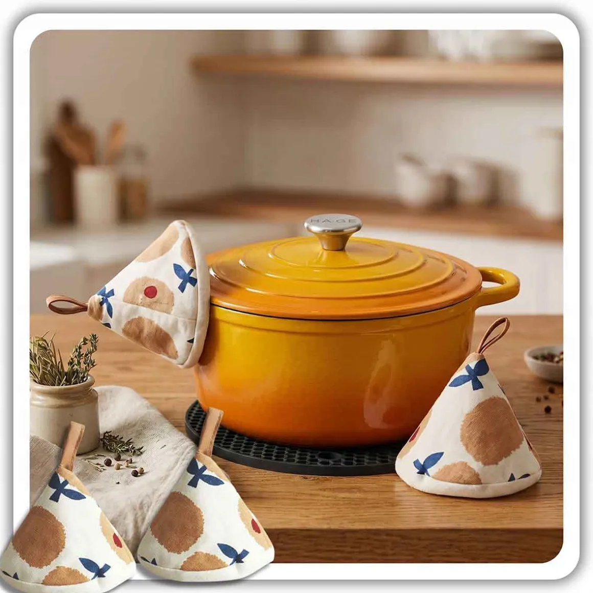 EMALIOWANY GARNEK ŻELIWNY 24cm 4L HAGE MUSZTARDOWY
