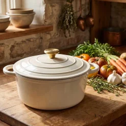 EMALIOWANY GARNEK ŻELIWNY 24cm 4L HAGE CREAM
