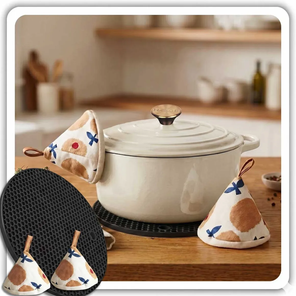 EMALIOWANY GARNEK ŻELIWNY 24cm 4L HAGE CREAM