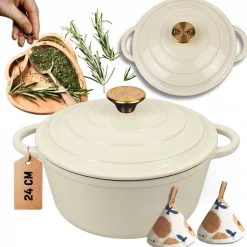 EMALIOWANY GARNEK ŻELIWNY 24cm 4L HAGE CREAM