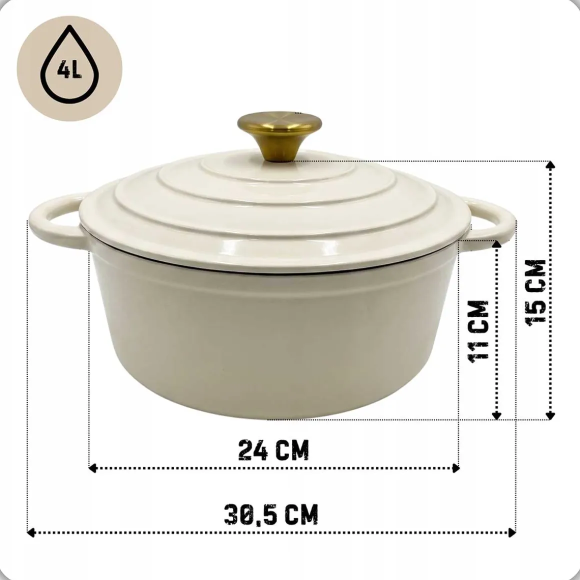 EMALIOWANY GARNEK ŻELIWNY 24cm 4L HAGE CREAM