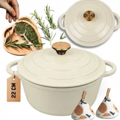 EMALIOWANY GARNEK ŻELIWNY 22cm 3L HAGE CREAM