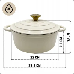EMALIOWANY GARNEK ŻELIWNY 22cm 3L HAGE CREAM