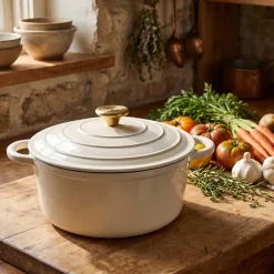 EMALIOWANY GARNEK ŻELIWNY 22cm 3L HAGE CREAM